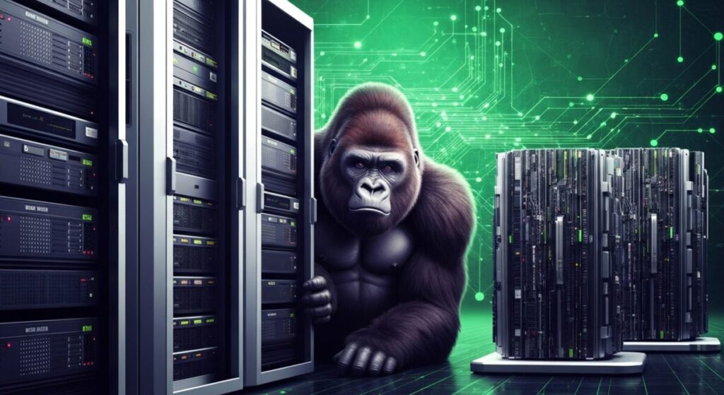 サーバーの陰から見守っている