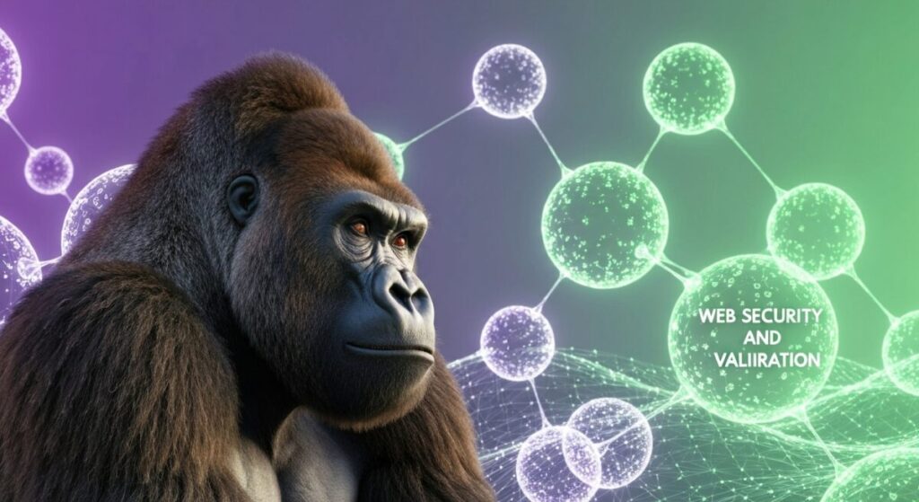 ドメイン認証とウェブセキュリティをイメージした分子構造風のネットワーク図
