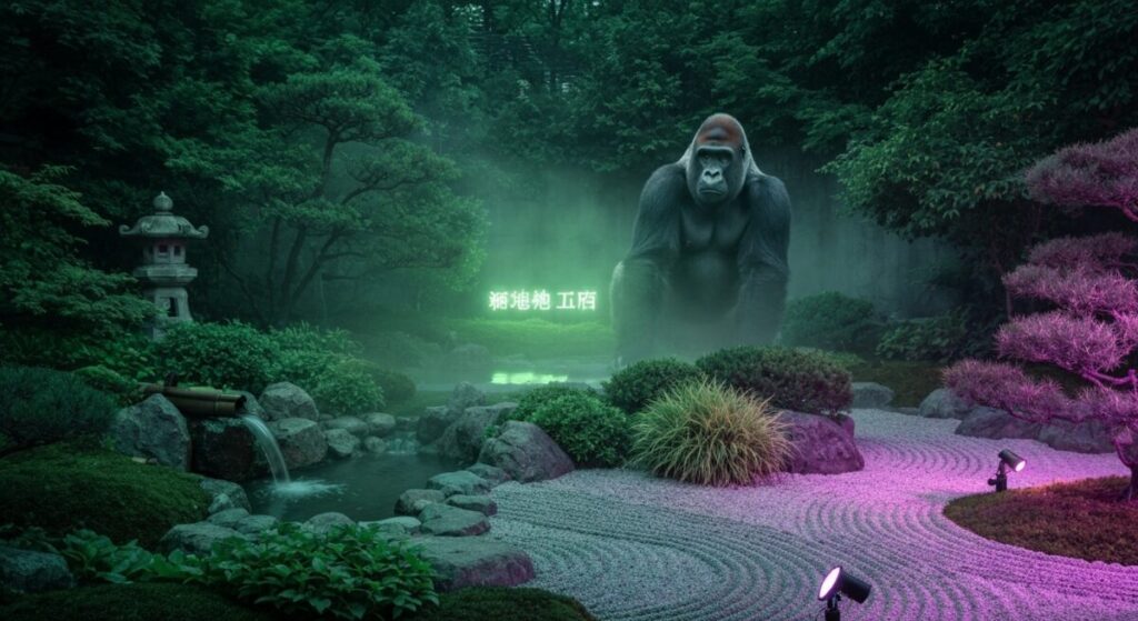 神秘的な森の中のゴリラ