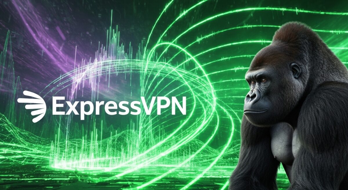 緑の光の中にExpressVPNの文字が表示されている