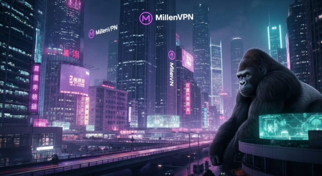 millenvpnの文字が浮かぶサイバーな中国