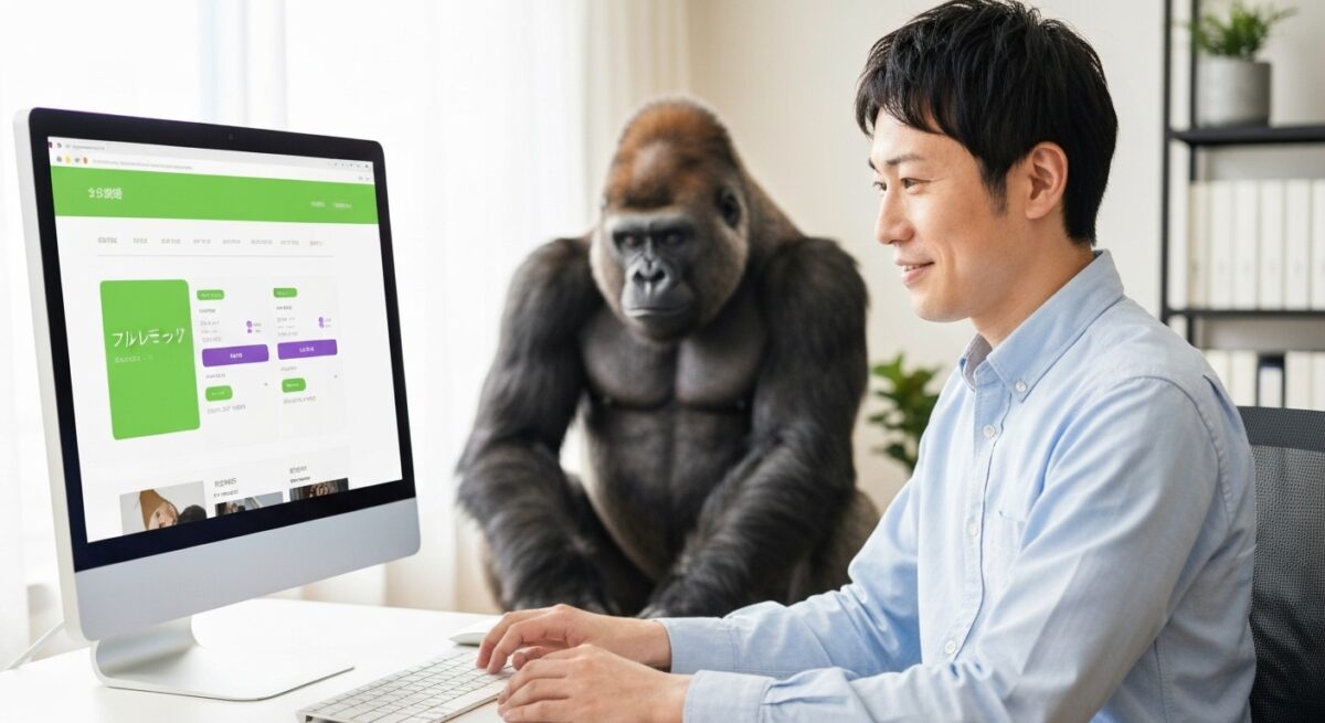 ムームードメインの料金プランをパソコン画面で確認している男性の作業風景