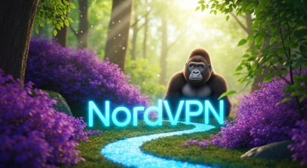 自然の中にあるNordVPNの文字