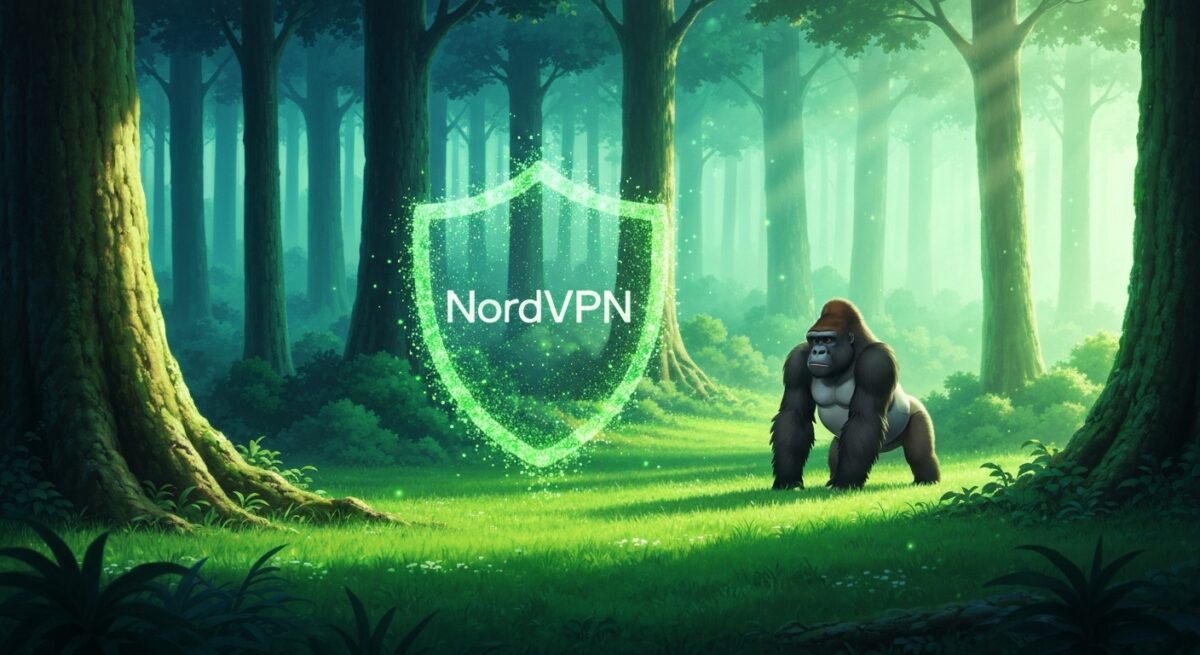 森の中のNordVPNの文字