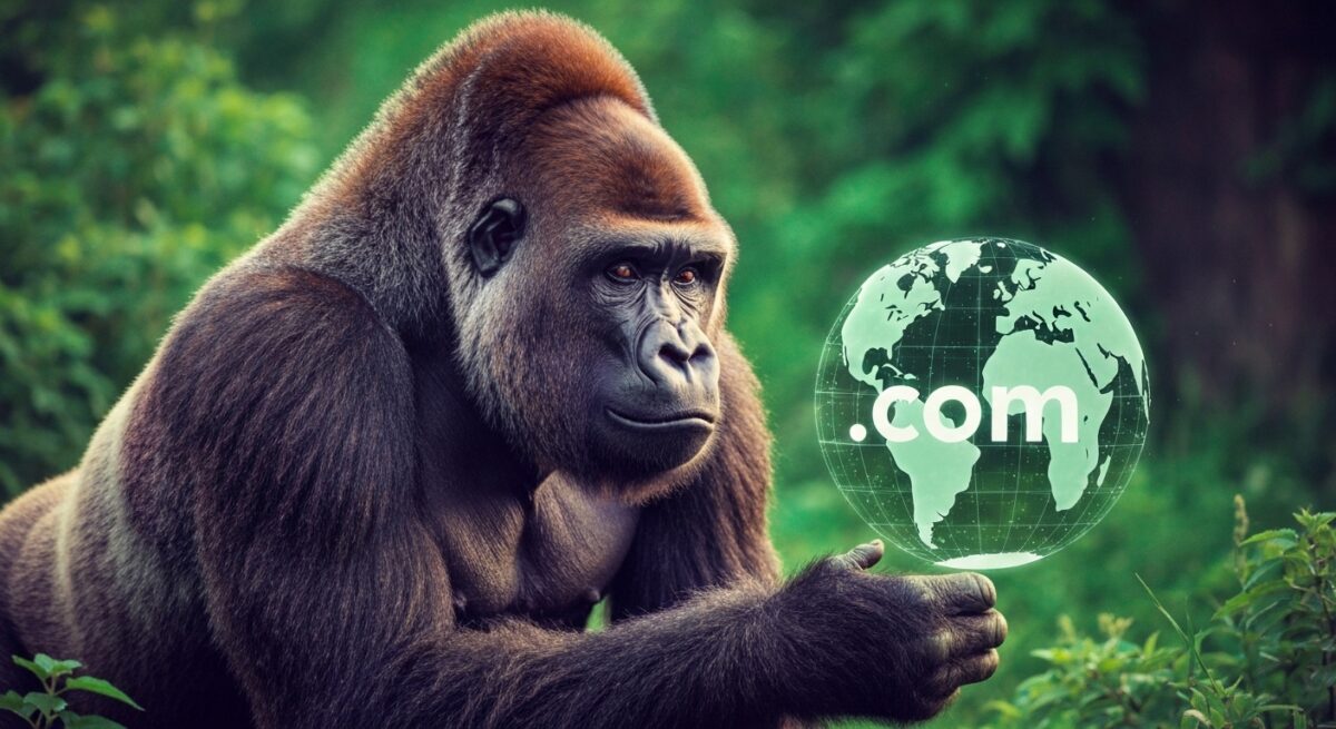 お名前.comが表示された地球儀型ホログラム