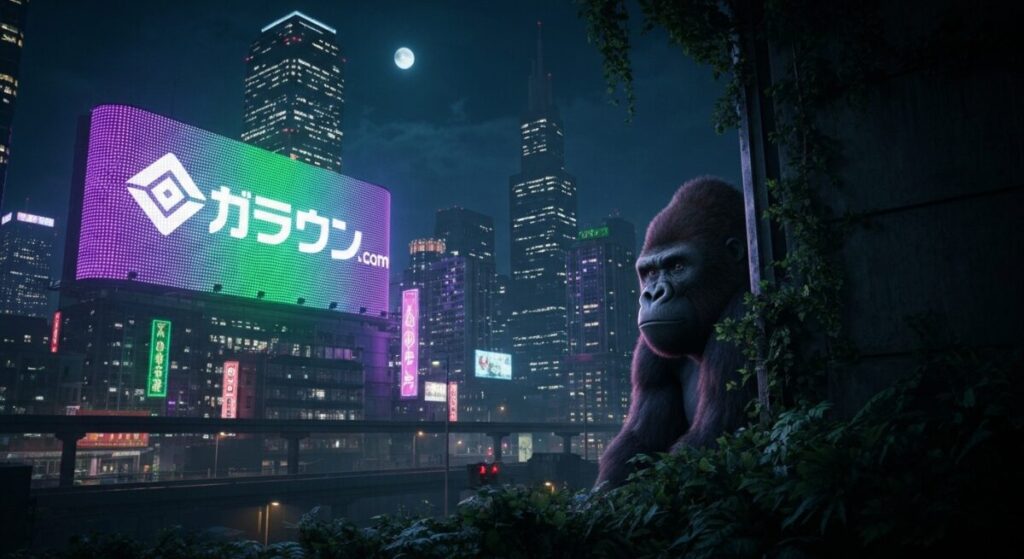 夜の都市に浮かぶドットコムネオン
