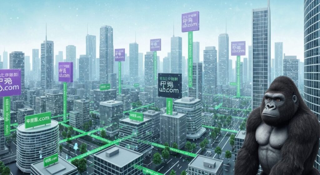 サブドメインが表示された近未来都市