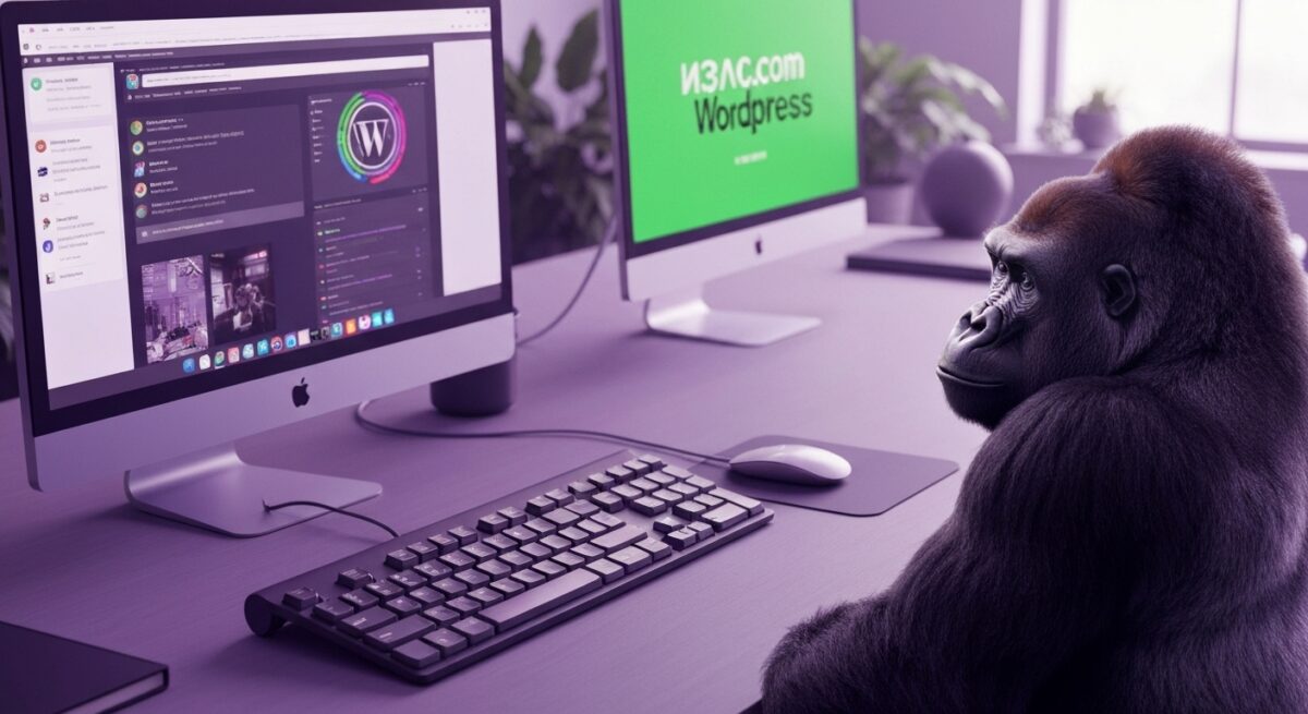 WordPressが表示された2台のパソコン