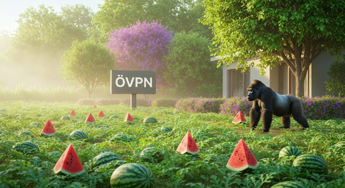 スイカ畑に立っているVPNの看板