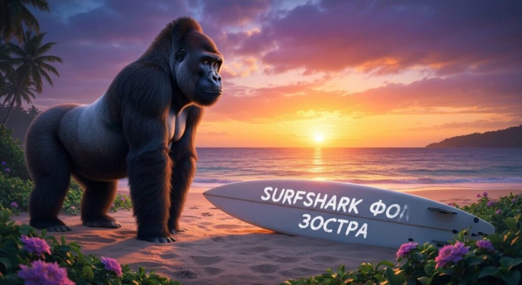 夕日の映える浜辺とサーフボード