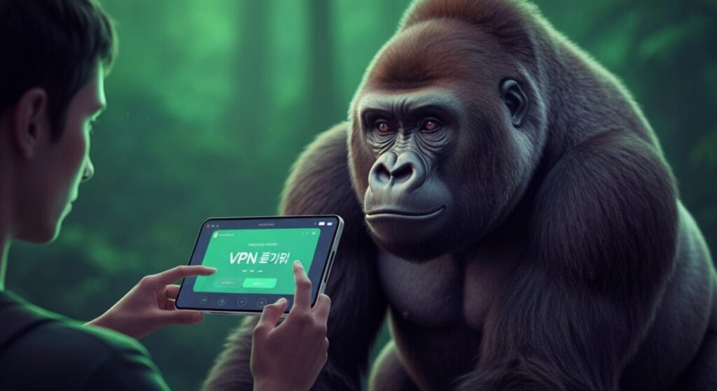 男性がタブレットでVPNアプリを操作している様子