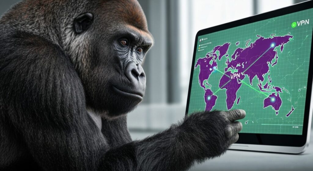 VPNを中心とした地図とネットワークのPC画面