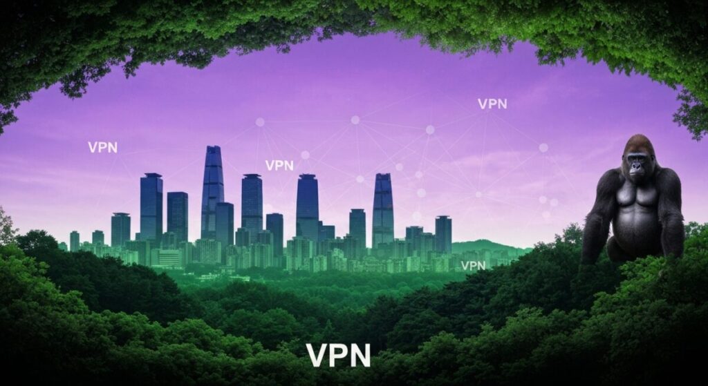 韓国の都市でVPN接続をイメージした風景