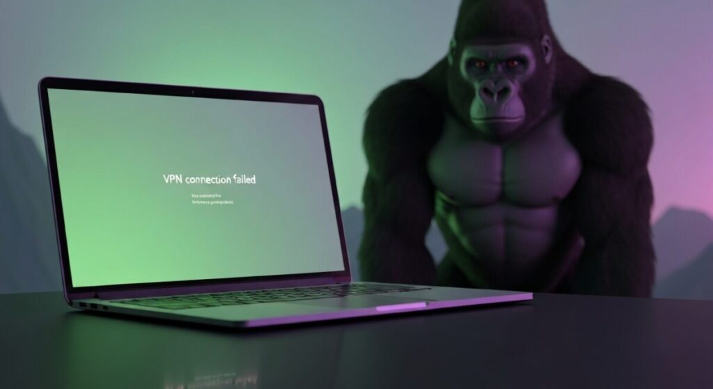 VPN接続できないエラーが表示されたノートパソコン画面