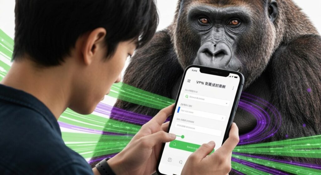 スマホでVPN接続を確認している若い男性の画面操作の様子