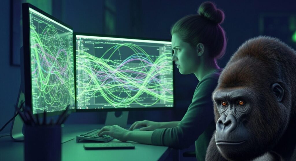 パソコンで作業中の女性がvpnの通信が遅く悩んでいる様子