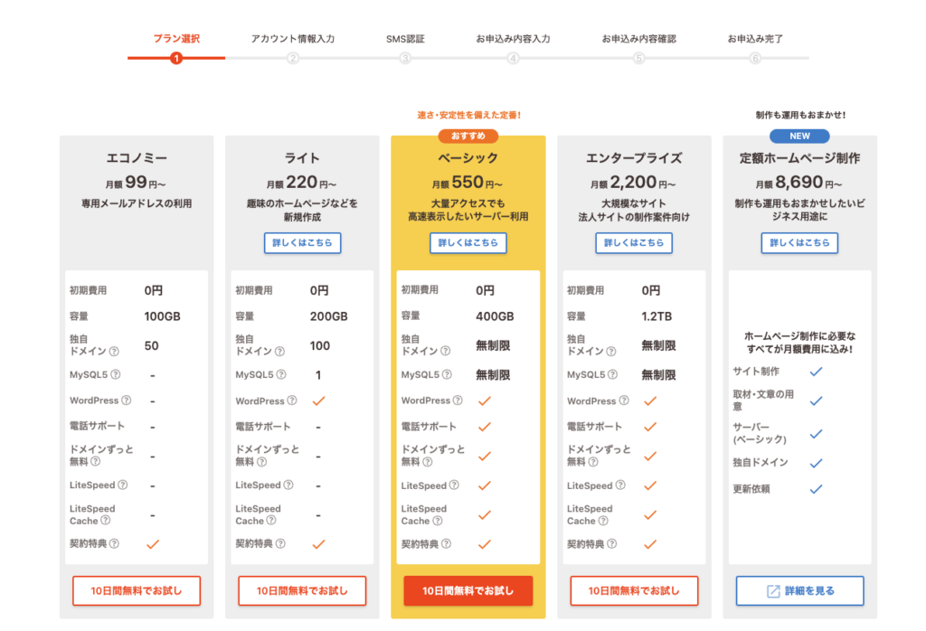 ロリポップのクーポンを適応してプランを選ぶ画面