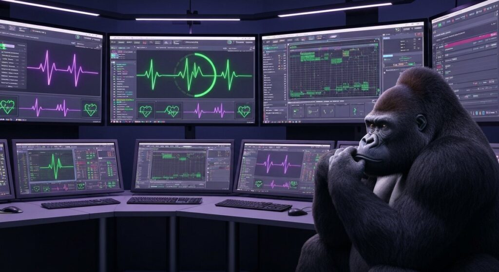 OpenClawの運用に欠かせないセキュリティ設定を説明するゴリラのCGイラスト