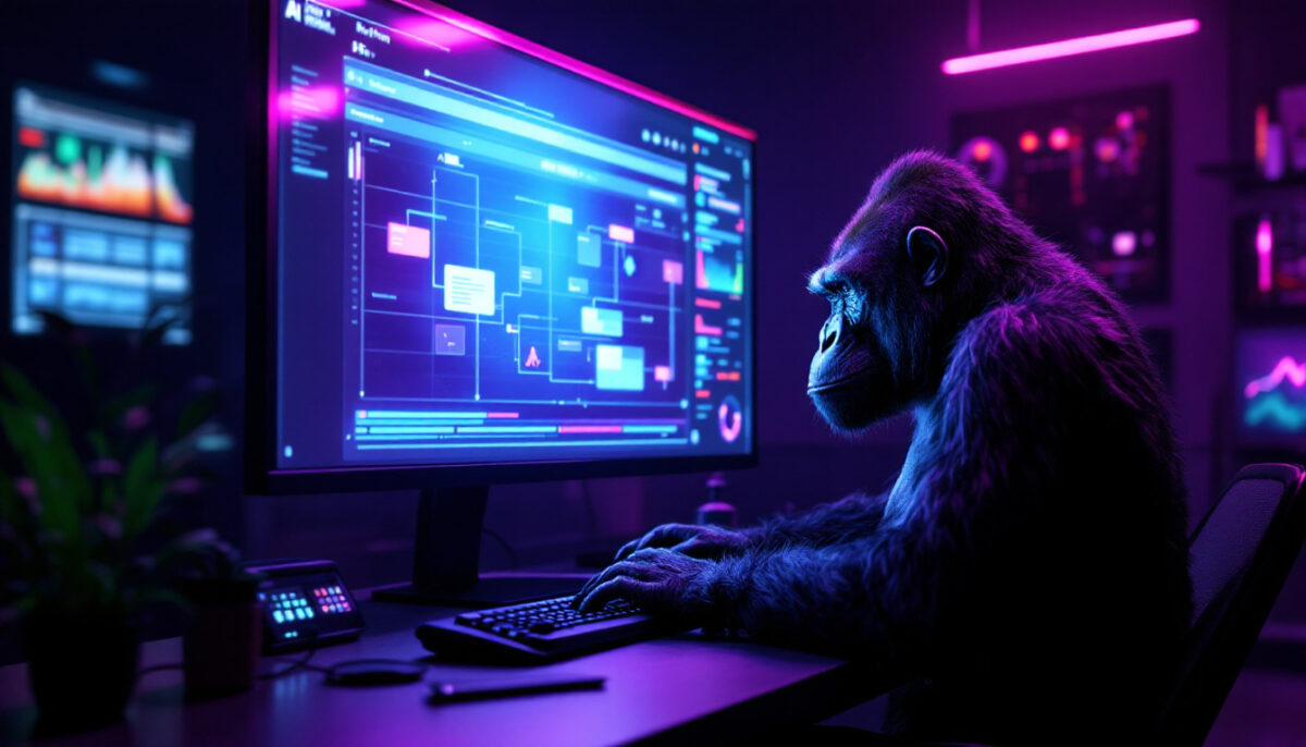 openclawの料金を紹介するアイキャッチCGイラスト（ゴリラマスコット）