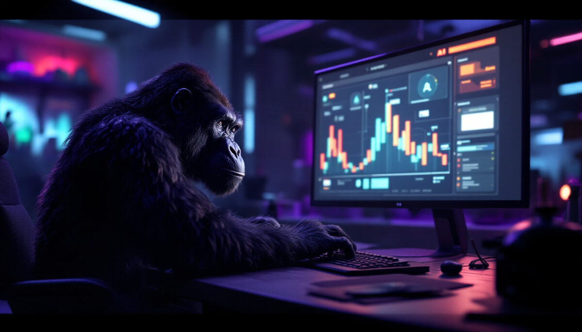 openclawのとはを紹介するアイキャッチCGイラスト（ゴリラマスコット）