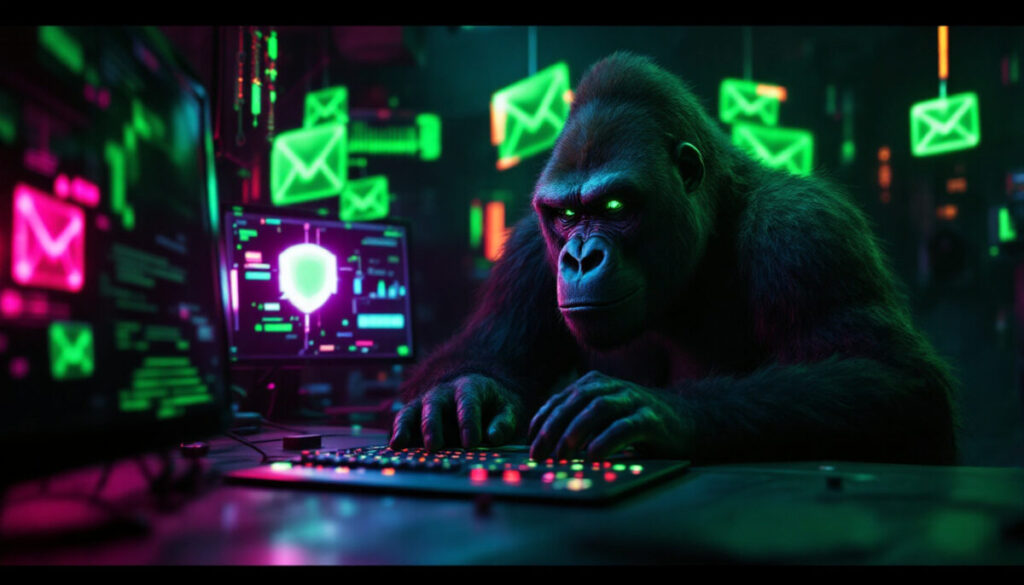 simpleloginのセルフホストを紹介するアイキャッチCGイラスト（ゴリラマスコット）