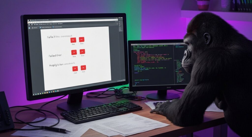 DigitalOceanのDNSが反映されない場合の対処法を説明するゴリラのCGイラスト